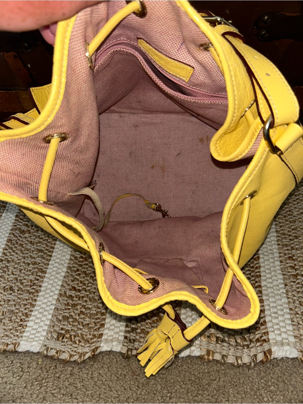 Dooney & Bourke Yellow Leather Drawstring Shoulder Bag - Picture 9 of 13